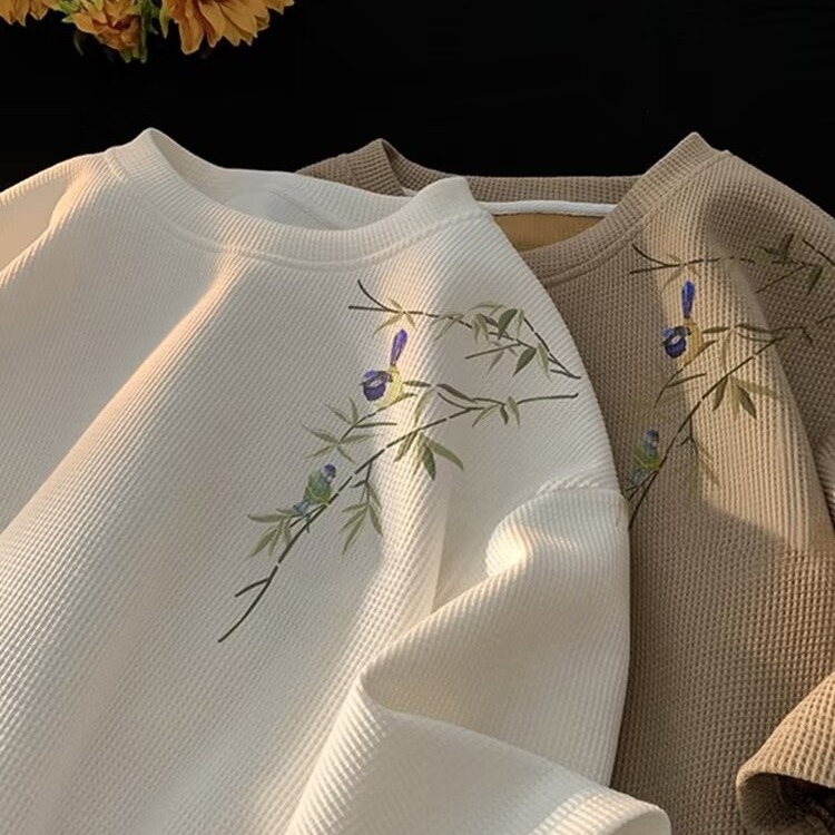 New Chinese style waffle style short sleeved shirt for men, new summer Chinese style top, trendy brand heavy bamboo leaf half sleeve New Chinese style waffle style short sleeved shirt for men, new summer Chinese style top, trendy brand heavy bamboo leaf half sleeve