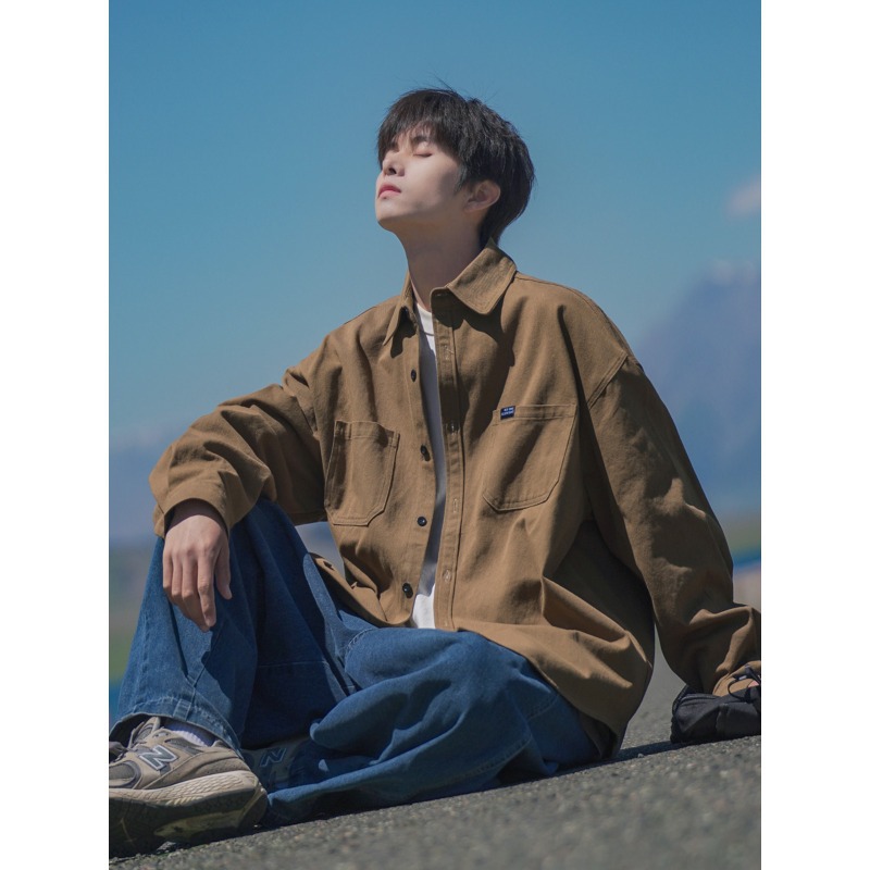 Japanese black workwear loose long sleeved shirt jacket men's jacket spring and autumn style shirt retro versatile Japanese black workwear loose long sleeved shirt jacket men's jacket spring and autumn style shirt retro versatile