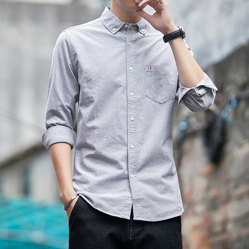 Cotton men's long sleeved 2024 new spring Oxford fabric solid color men's business casual cotton shirt men