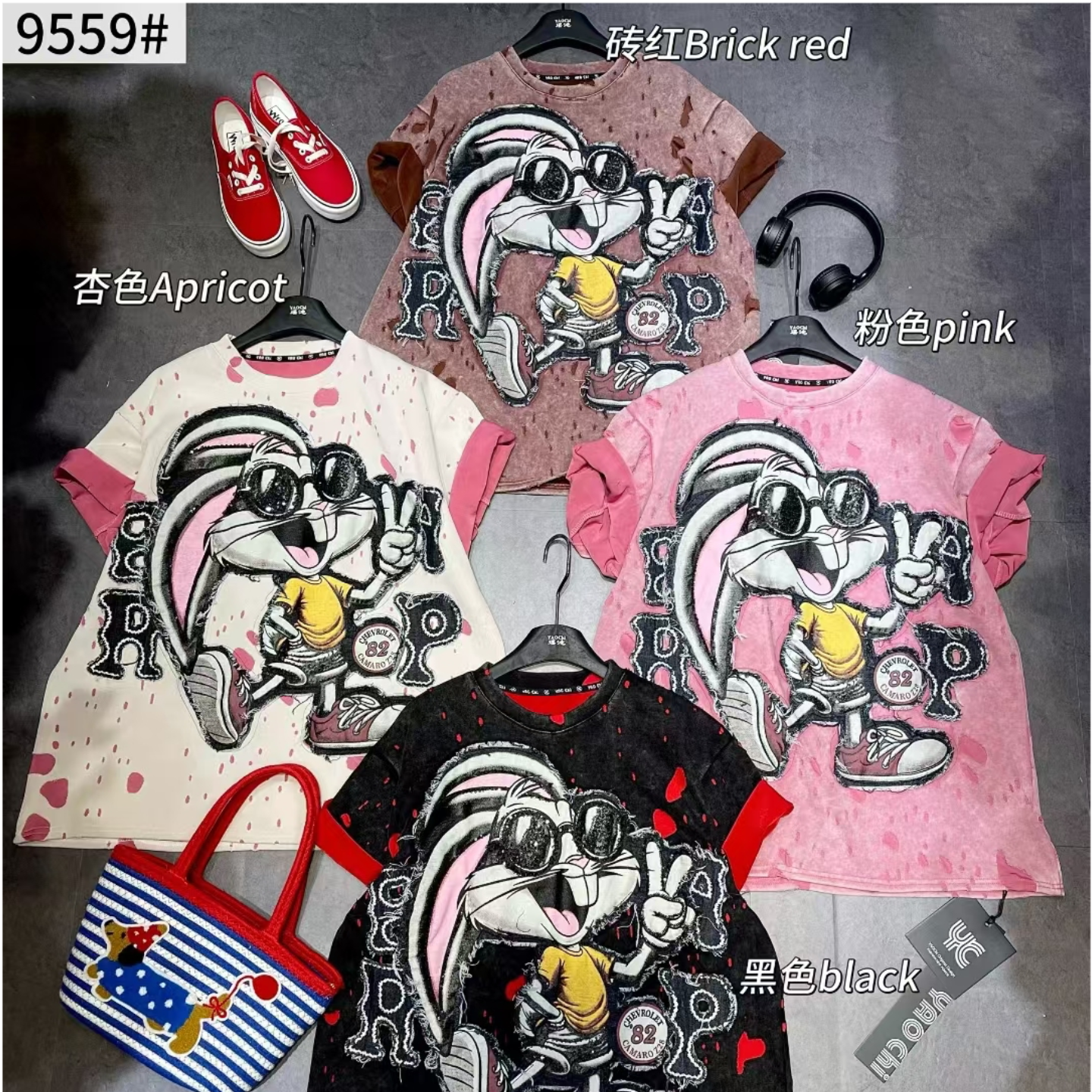 Trendy American washed vintage autumn pure cotton t-shirt for women with a sense of luxury, loose fit and slimming, niche short sleeved top