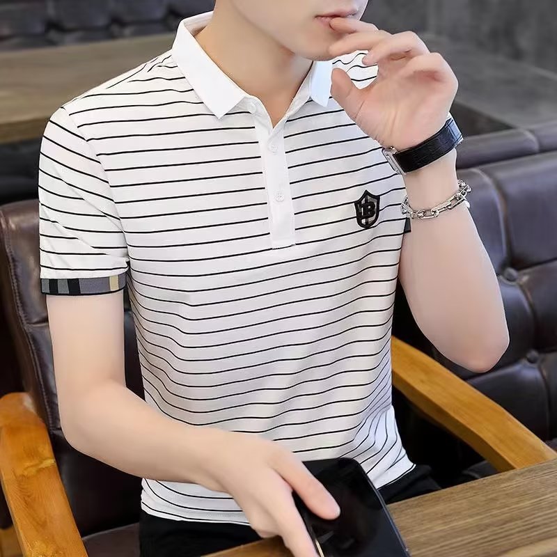Direct sales polo shirt new spliced summer striped T-shirt men's top short sleeved summer casual T-shirt men Direct sales polo shirt new spliced summer striped T-shirt men's top short sleeved summer casual T-shirt men