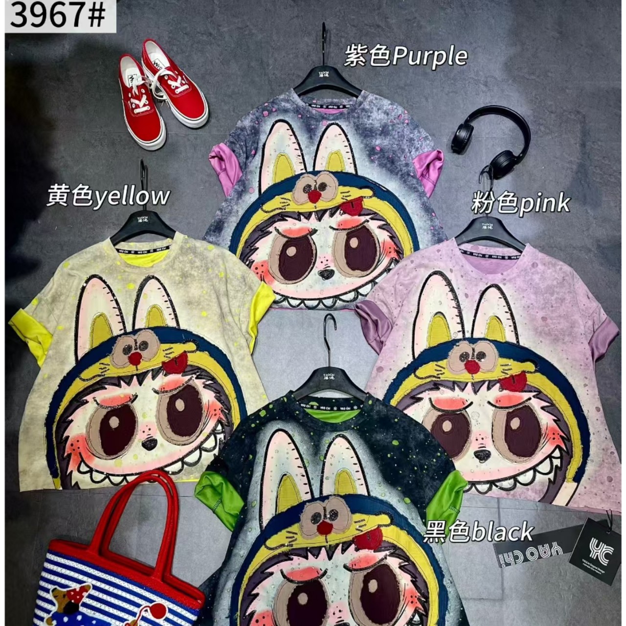 Korean version 2025 autumn new item spliced loose cartoon European and American pattern versatile short sleeved printed women's top hoodie