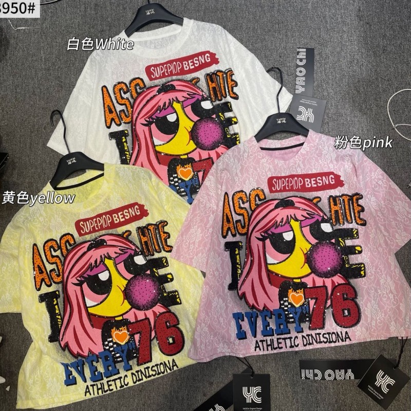 European fashion casual cartoon cute girl large T-shirt loose and stylish niche high street trendy lazy top t for women