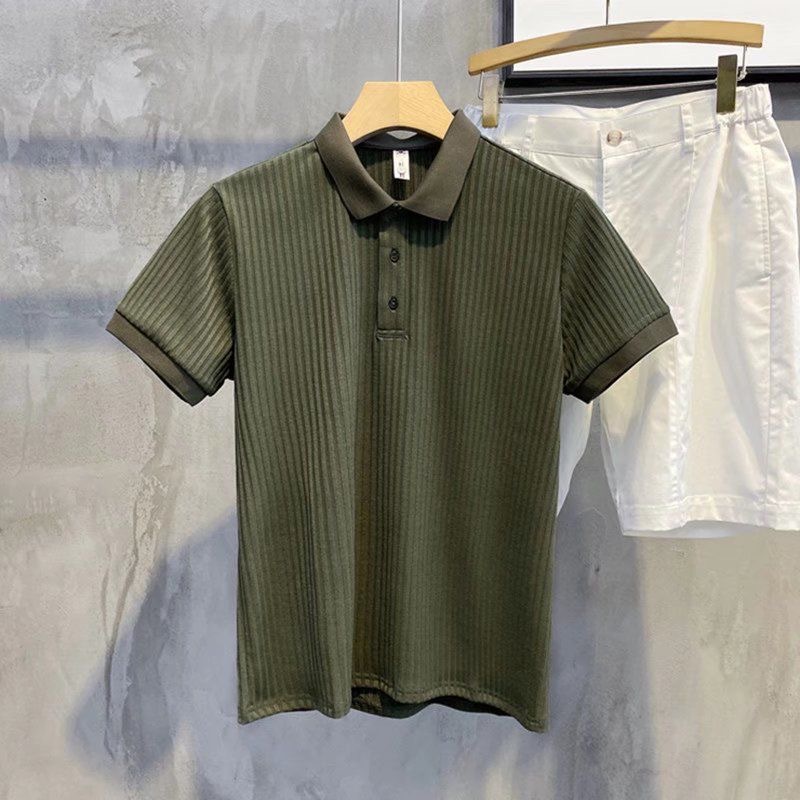 Business polo shirt, striped silk polo shirt, short sleeved trendy brand, summer top, men's T-shirt, lapel Business polo shirt, striped silk polo shirt, short sleeved trendy brand, summer top, men's T-shirt, lapel