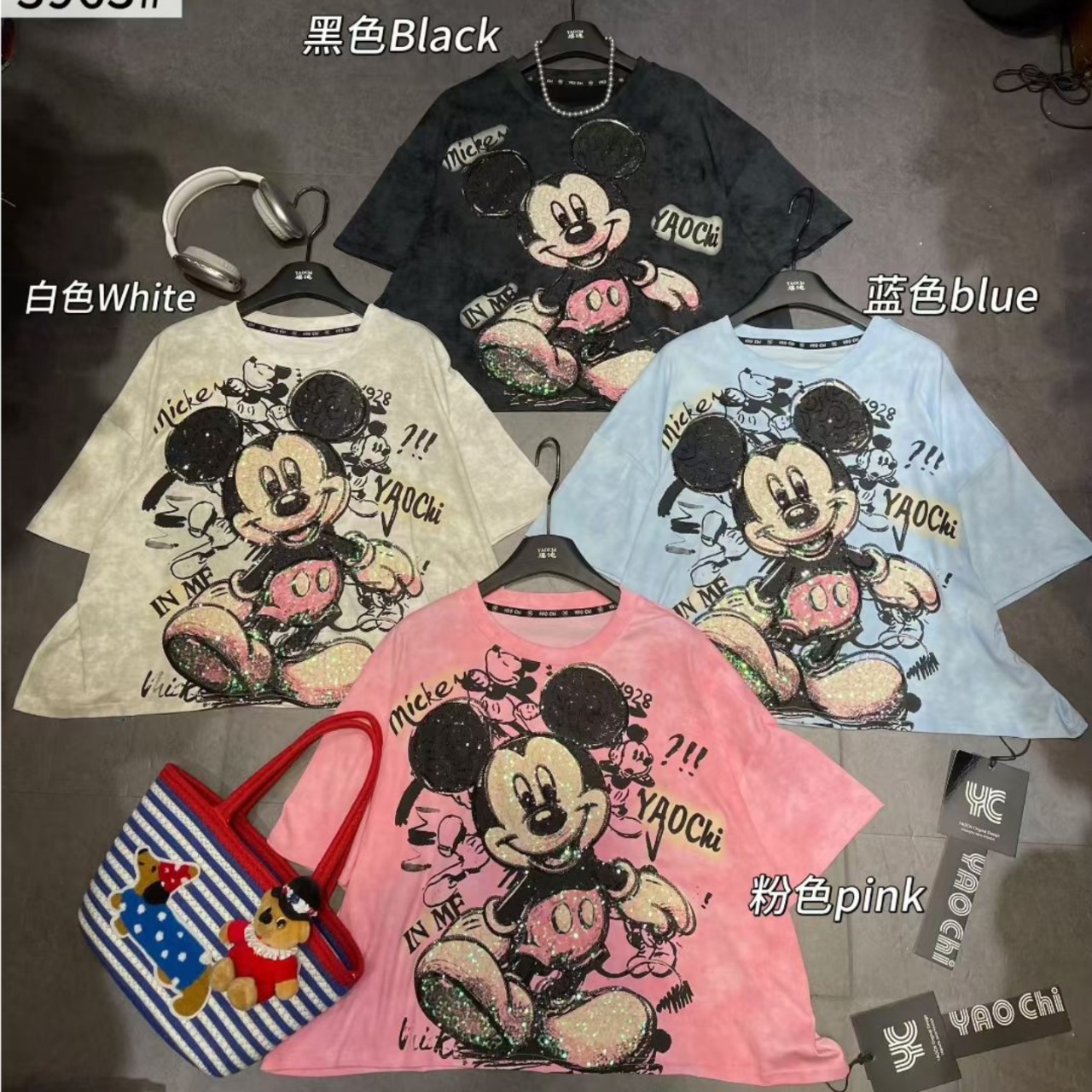 2025 Autumn New Heavy Industry Cartoon Thick Short Sleeve T-shirt for Women, Loose European Size, Casual Half Sleeve Top, Trendy