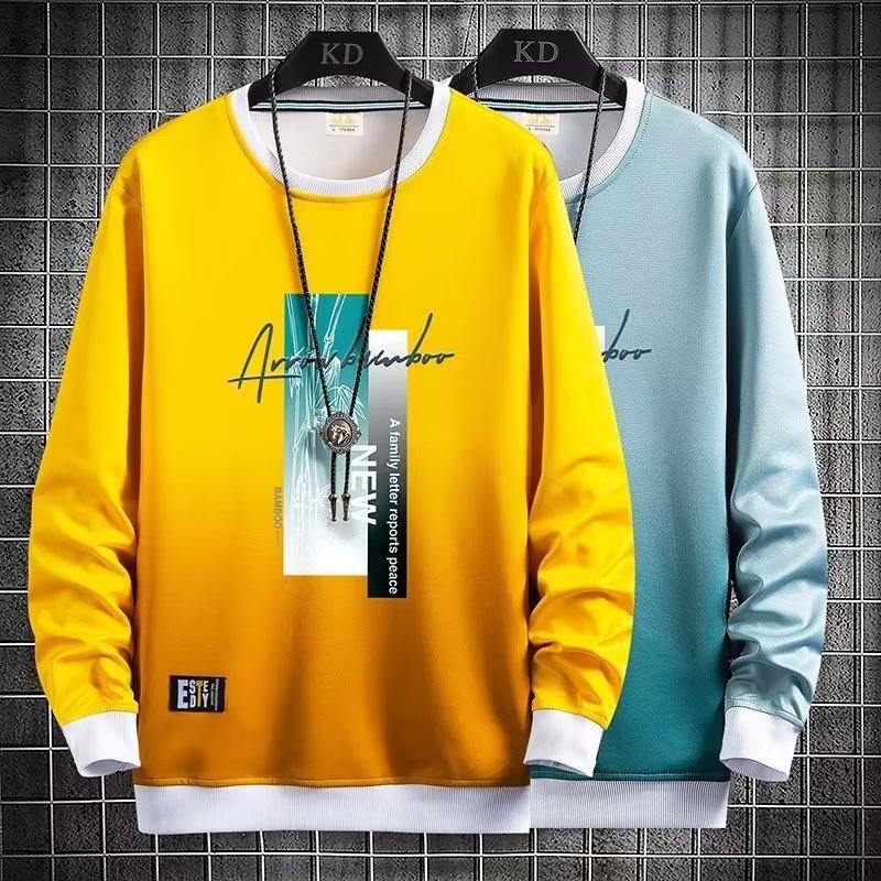 Clothing gradient T-shirt men's autumn new long sleeved student hoodie top Korean version youth round neck hoodie