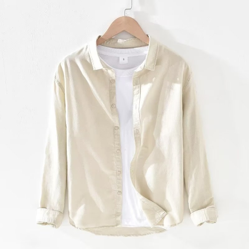 Foreign trade linen shirt men's long sleeved shirt casual collar solid color loose breathable linen shirt men's wholesale Foreign trade linen shirt men's long sleeved shirt casual collar solid color loose breathable linen shirt men's wholesale