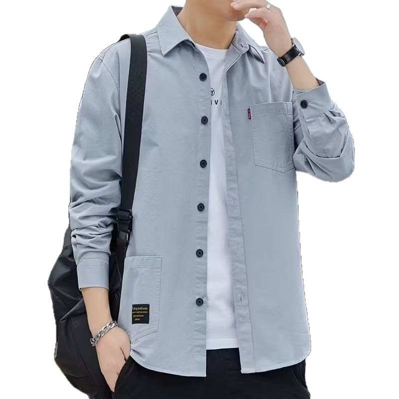 Men's long sleeved casual workwear shirt, men's spring and autumn base shirt, versatile and trendy men's jacket Men's long sleeved casual workwear shirt, men's spring and autumn base shirt, versatile and trendy men's jacket