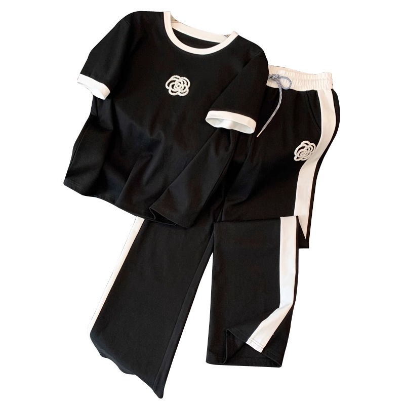 Advanced casual sports suit for women in summer, thin style, trendy and trendy street style, age reducing wide leg pants, fashionable two-piece set Advanced casual sports suit for women in summer, thin style, trendy and trendy street style, age reducing wide leg pants, fashionable two-piece set