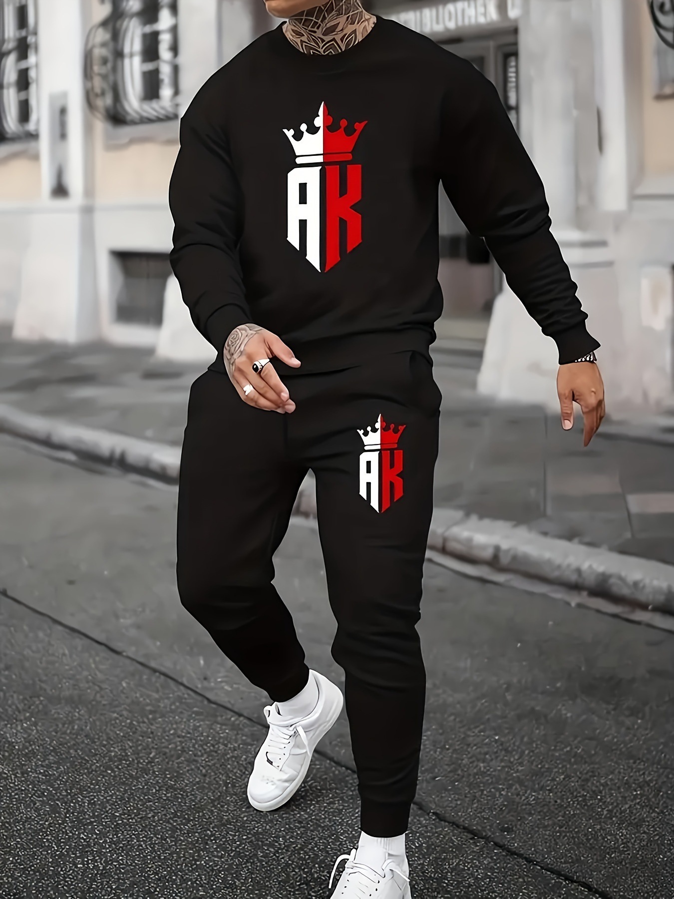 Cross border fashion 3D printed sports and leisure hoodie pants for men in autumn, round neck, simple letter printed Zhejiang style suit Cross border fashion 3D printed sports and leisure hoodie pants for men in autumn, round neck, simple letter printed Zhejiang style suit
