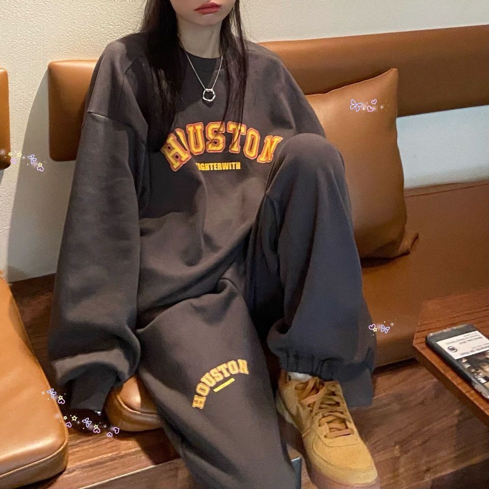 American Retro Sportswear Set Spring and Autumn 2024 New Style Student Loose Explosion Street Hoodie Casual Two Piece Set for Women American Retro Sportswear Set Spring and Autumn 2024 New Style Student Loose Explosion Street Hoodie Casual Two Piece Set for Women