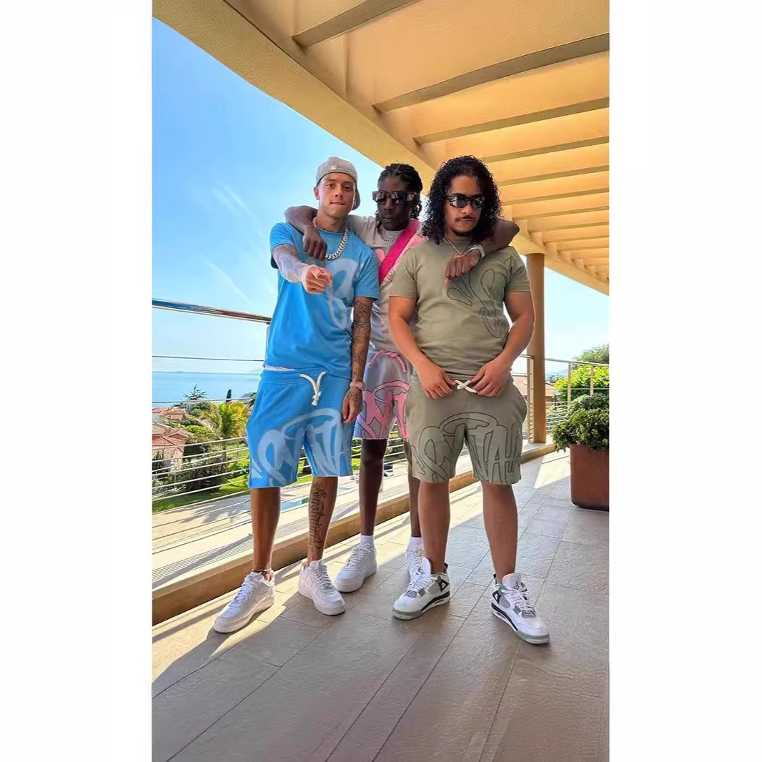 European and American style street hip-hop men's and women's letter printed loose short sleeved shirt men's summer fashion brand casual sports suit