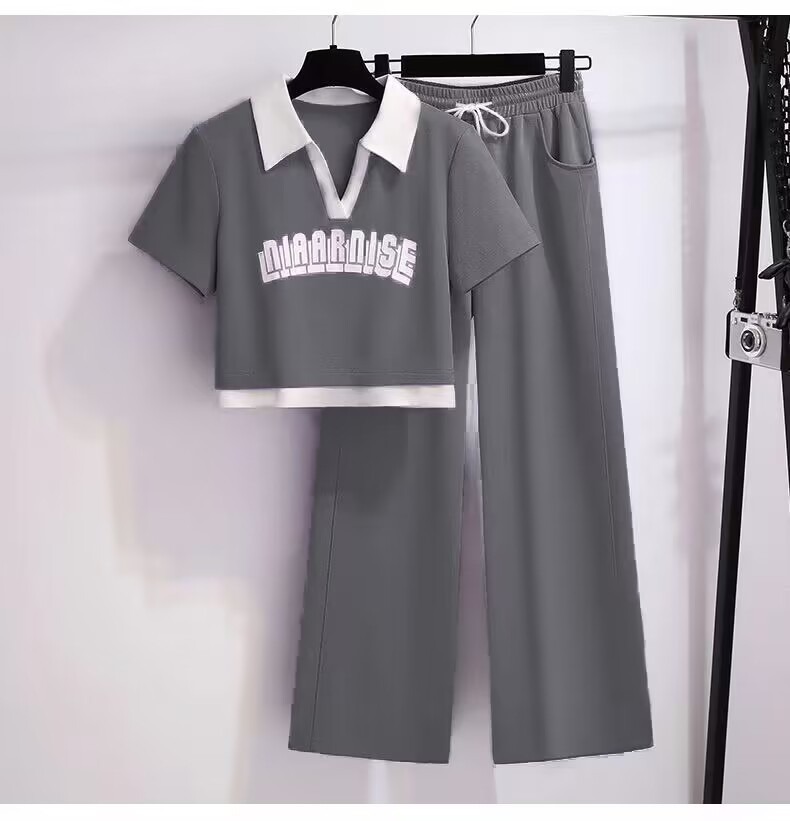 Leisure Sports Set for Women's Summer 2023 New Style Internet Celebrity Fashion Western Style Hoodie Wide Leg Pants Running Clothes Two Piece Set Leisure Sports Set for Women's Summer 2023 New Style Internet Celebrity Fashion Western Style Hoodie Wide Leg Pants Running Clothes Two Piece Set