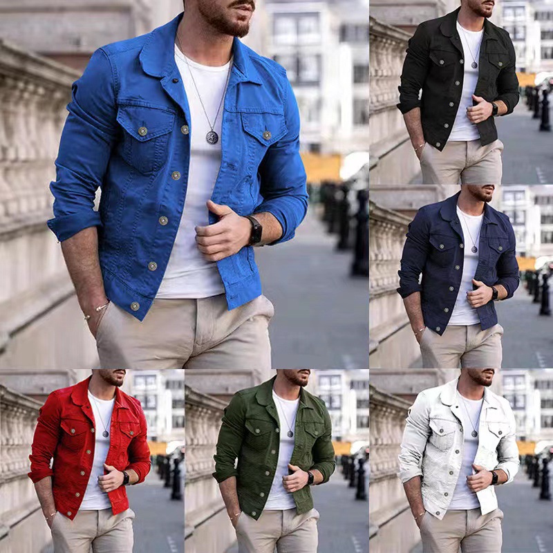 Cross border 2023 men's spring and autumn casual fashion men's slim fit workwear button jacket workwear pocket jacket