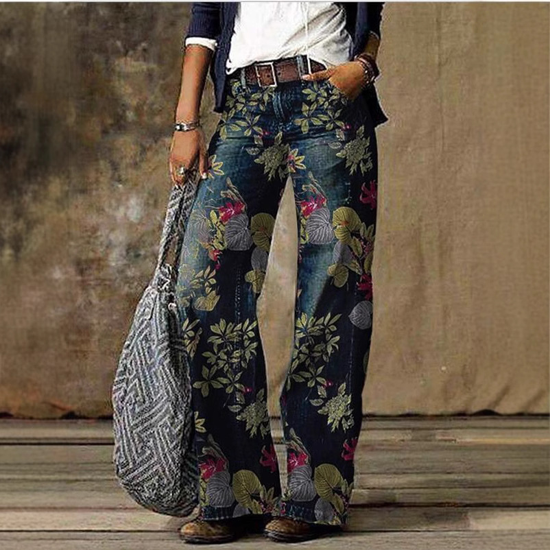 2025 New Cross border Amazon eBay Europe and America Foreign Trade Large Size Women's Jeans Wide Leg Pants Fashion Pants