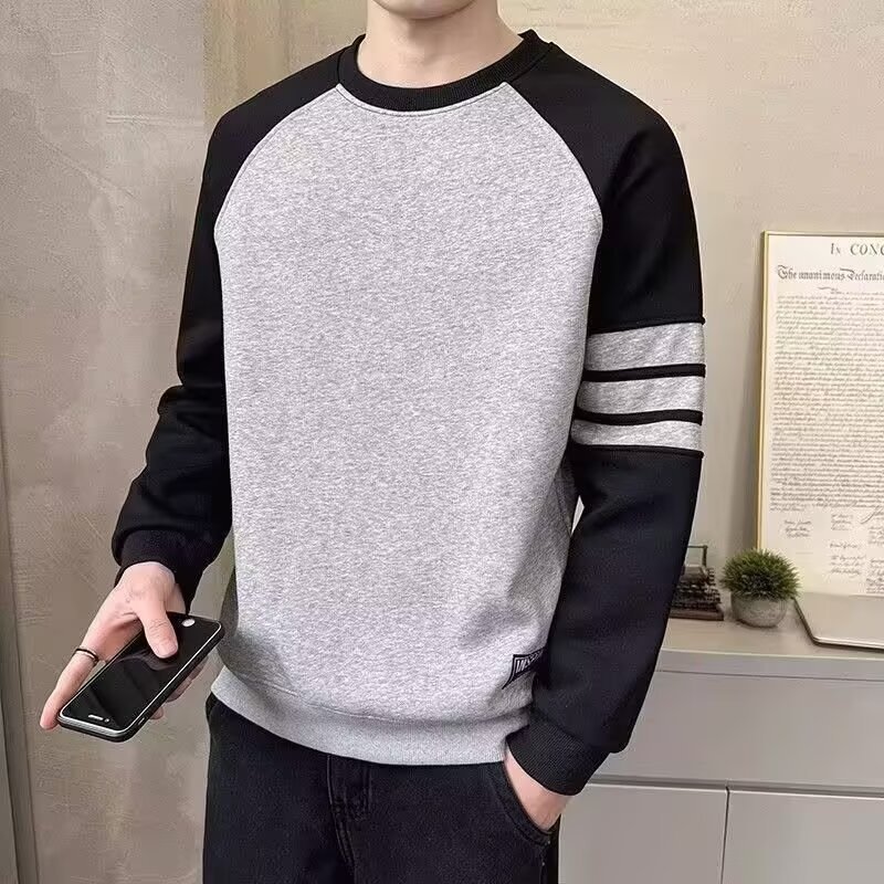 Spring and Autumn New Youth Hoodies for Boys, Middle School Students, Trendy Long Sleeve T-shirts for Adults, Bottom Shirts, Top Clothes