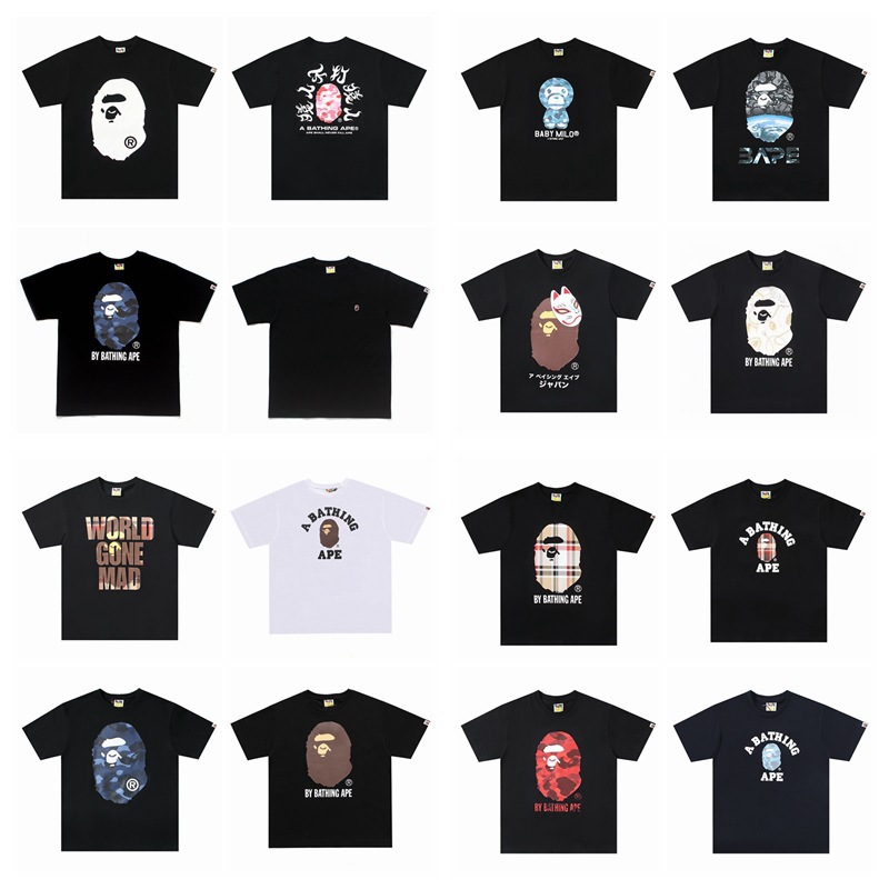 2025 Cross border Trendy Brand BAPE Summer New Short sleeved T-shirt for Men and Women Couple, Loose Ape Head Half Sleeve Short Sleeve