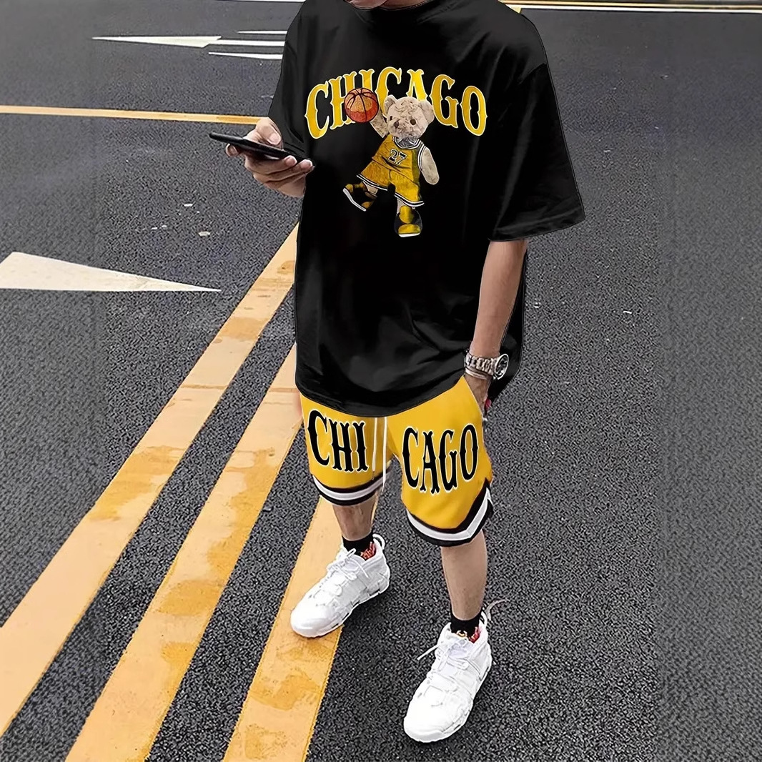 2025 Cross border Hot selling Set Fashion Short sleeved T-shirt Pants Loose Men's 3D Digital Printed Running Two piece Set 2025 Cross border Hot selling Set Fashion Short sleeved T-shirt Pants Loose Men's 3D Digital Printed Running Two piece Set