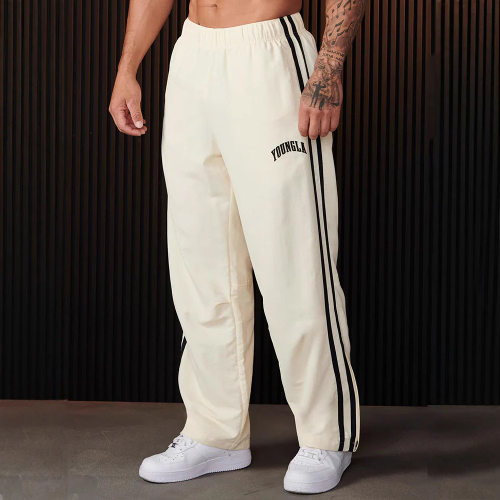 Cross border hot selling men's sports pants, double 3D printed casual pants, gym fitness, mid waist straight leg pants