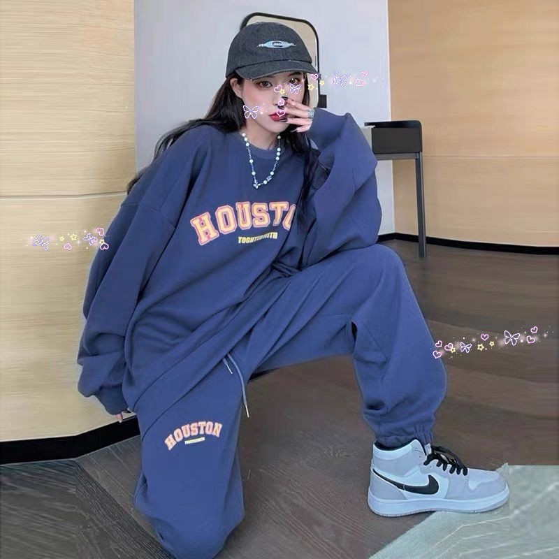 American Retro Sportswear Set Spring and Autumn 2024 New Style Student Loose Explosion Street Hoodie Casual Two Piece Set for Women American Retro Sportswear Set Spring and Autumn 2024 New Style Student Loose Explosion Street Hoodie Casual Two Piece Set for Women