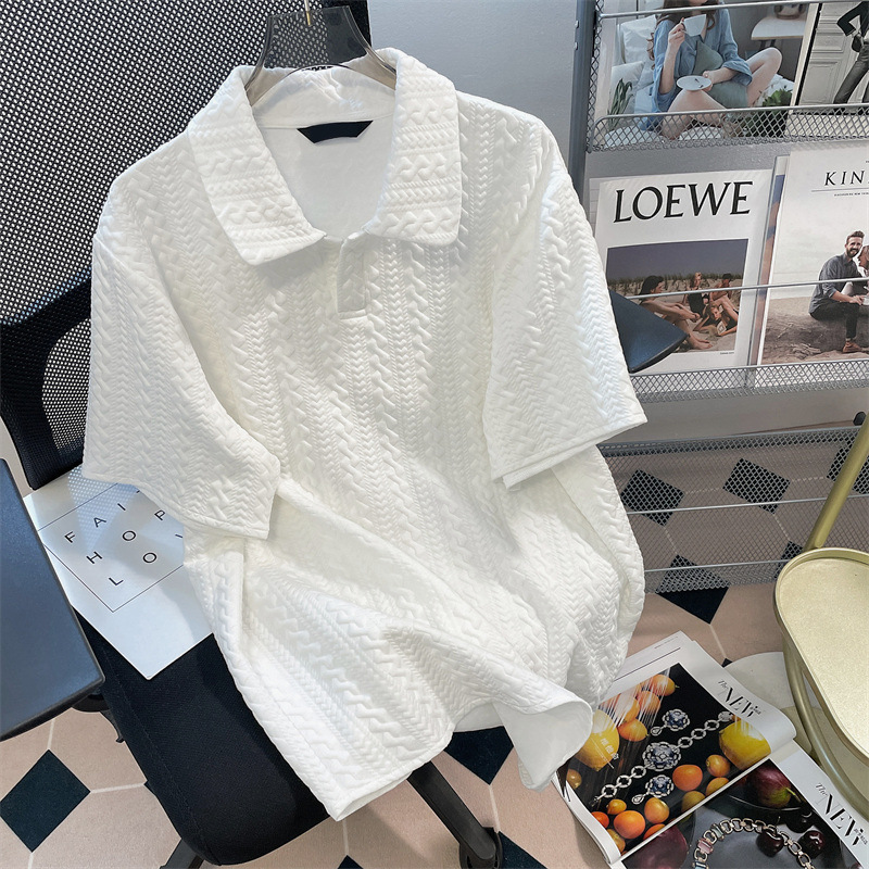 Design sense niche waffle suit polo shirt shorts women's summer loose Hong Kong style two-piece set short sleeved T-shirt top Design sense niche waffle suit polo shirt shorts women's summer loose Hong Kong style two-piece set short sleeved T-shirt top