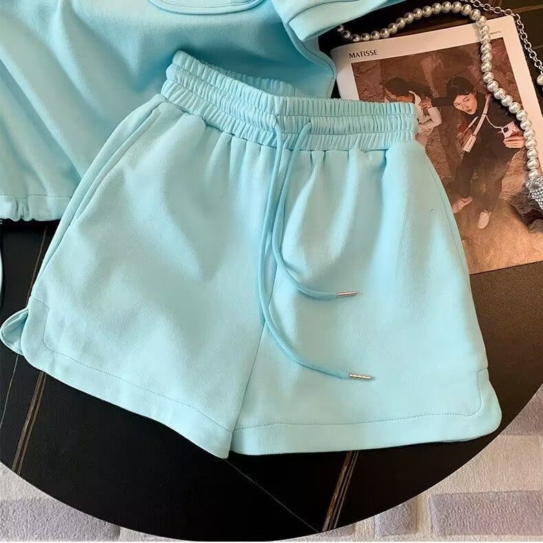 European dopamine sports suit women's summer college style 2024 new fashionable and stylish casual shorts two-piece set European dopamine sports suit women's summer college style 2024 new fashionable and stylish casual shorts two-piece set