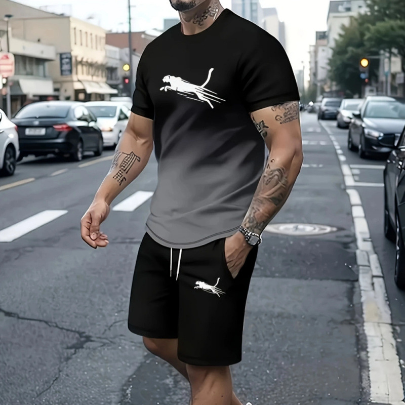 2025 Cross border Hot selling Set Fashion Short sleeved T-shirt Pants Loose Men's 3D Digital Printed Running Two piece Set 2025 Cross border Hot selling Set Fashion Short sleeved T-shirt Pants Loose Men's 3D Digital Printed Running Two piece Set