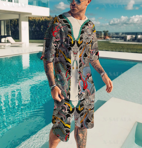 2025 Cross border Hot selling Set Fashion Short sleeved T-shirt Pants Loose Men's 3D Digital Printed Running Two piece Set 2025 Cross border Hot selling Set Fashion Short sleeved T-shirt Pants Loose Men's 3D Digital Printed Running Two piece Set