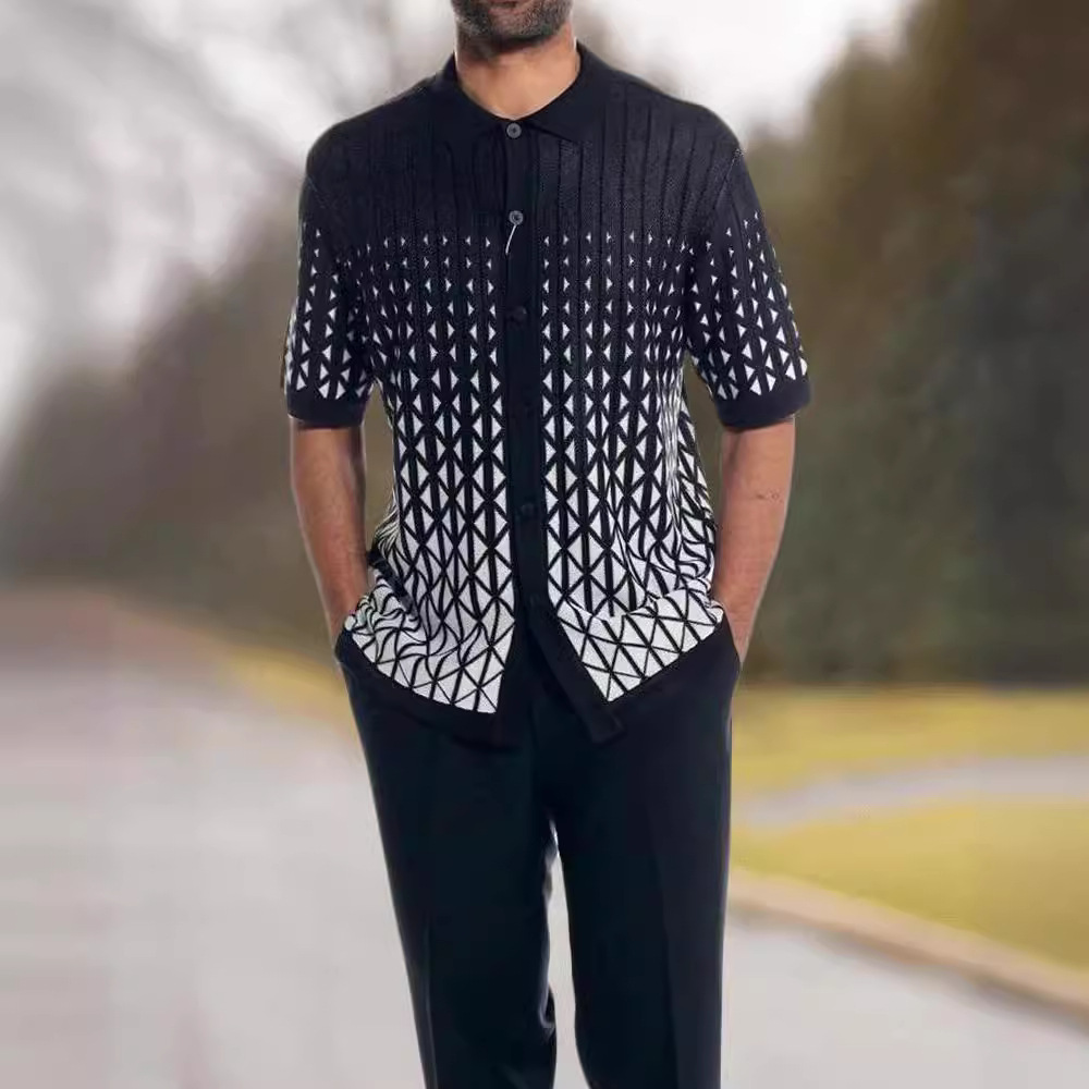 Spring and summer casual beach style shirt set, trendy brand European and American 3D printed loose short sleeved shirt long pants set, men's