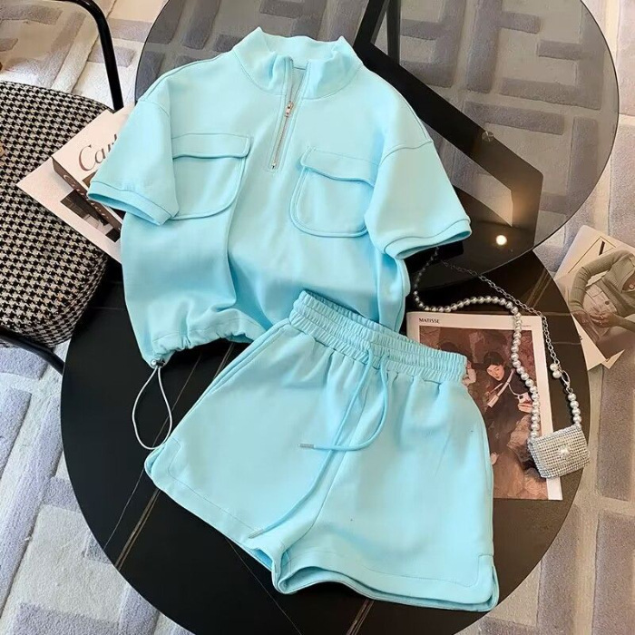 European dopamine sports suit women's summer college style 2024 new fashionable and stylish casual shorts two-piece set European dopamine sports suit women's summer college style 2024 new fashionable and stylish casual shorts two-piece set