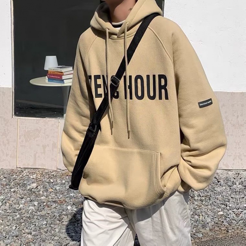 Hoodie men ins trendy spring and autumn thin velvet men's top hooded loose versatile coat autumn 2023 new trend