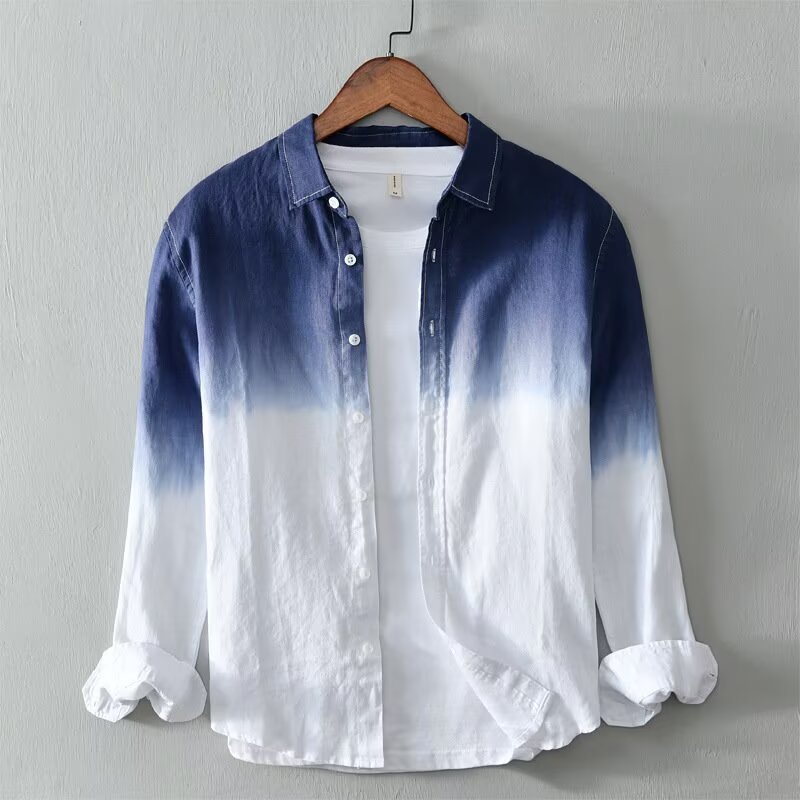 Gradient color shirt men's long sleeved spring and autumn new Korean version casual youth versatile trend loose top jacket Gradient color shirt men's long sleeved spring and autumn new Korean version casual youth versatile trend loose top jacket