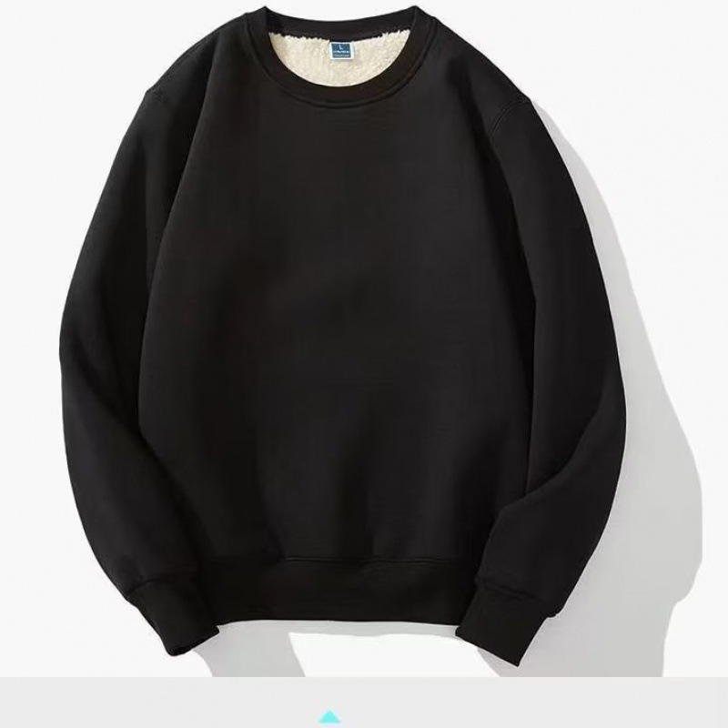 Lamb fleece round neck sweatshirt for men, suitable for autumn and winter, versatile long sleeved base, trendy brand hooded casual top for men