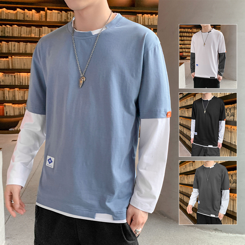 Spring and Autumn men's long sleeved t-shirt trend ins loose top clothing 2022 new short sleeved men's summer base shirt