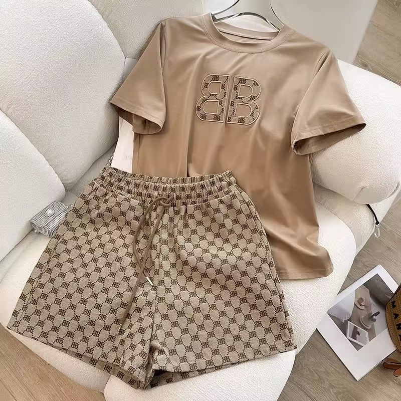 High end export sports shorts set for women's summer, new European station, fashionable and stylish style, casual two-piece set