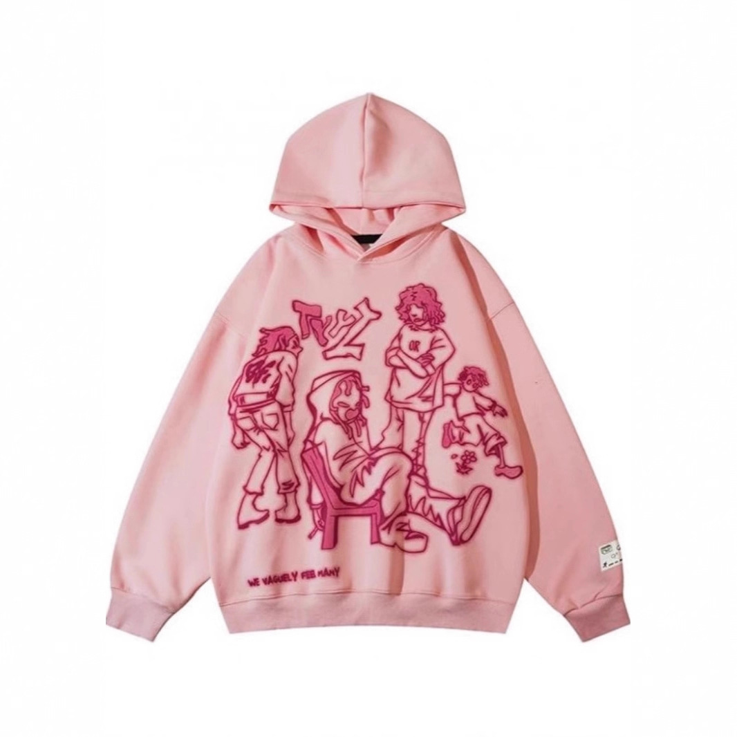 Cross border European and American line figure print hooded sweatshirt for girls, high street trendy brand, niche loose autumn and winter style pullover hat