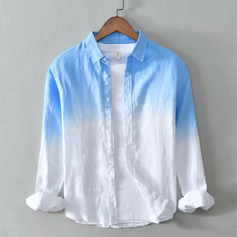 Gradient color shirt men's long sleeved spring and autumn new Korean version casual youth versatile trend loose top jacket