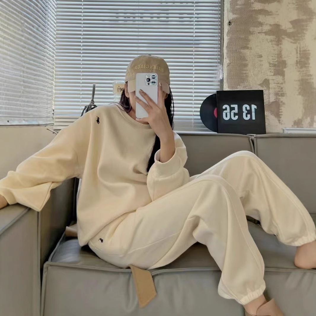 Embroidered Pattern Internet Celebrity Fashion Sportswear Set for Women 2025 European and American New Casual Wide Pine Waist Two Piece Set