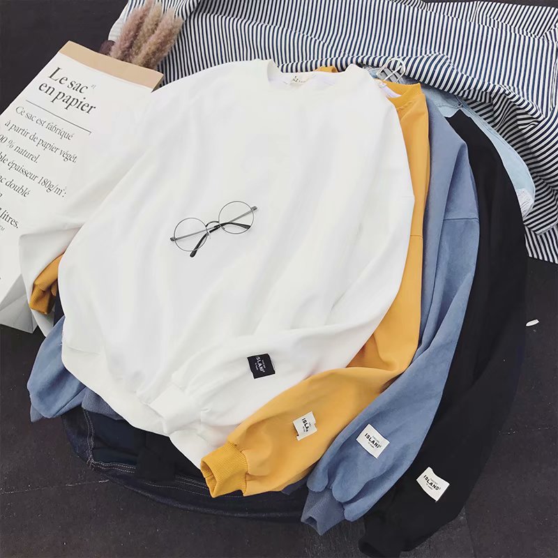 Autumn and winter solid color hoodie for men, round neck pullover, long sleeved loose and thick velvet, student autumn outfit, Japanese style base shirt