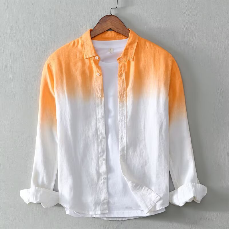 Gradient color shirt men's long sleeved spring and autumn new Korean version casual youth versatile trend loose top jacket Gradient color shirt men's long sleeved spring and autumn new Korean version casual youth versatile trend loose top jacket