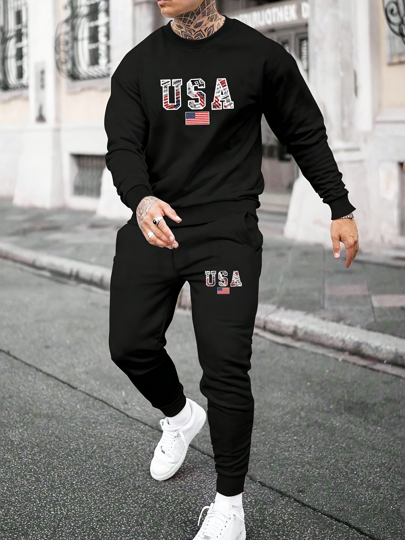 Cross border fashion 3D printed sports and leisure hoodie pants for men in autumn, round neck, simple letter printed Zhejiang style suit Cross border fashion 3D printed sports and leisure hoodie pants for men in autumn, round neck, simple letter printed Zhejiang style suit