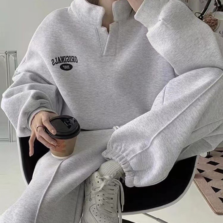 Youth student fashion casual running sportswear two-piece set, women's short autumn and winter hoodie new set ins