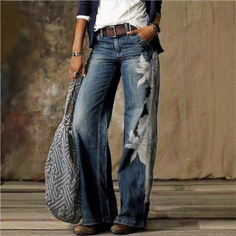 Cross border foreign trade, cross-border AliExpress, eBay, European and American foreign trade, plus size women's casual pants, imitation jeans, wide leg pants, long pants