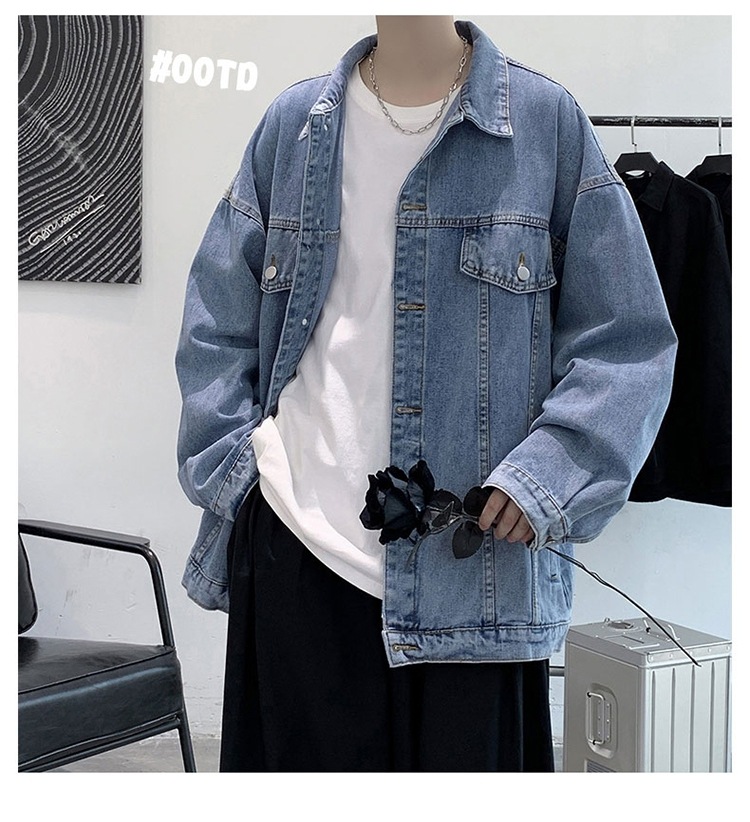 Cowboy jacket men's loose spring and autumn new jacket Korean version simple solid color trend casual lapel cardigan clothes