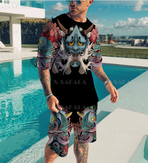 2025 Cross border Hot selling Set Fashion Short sleeved T-shirt Pants Loose Men's 3D Digital Printed Running Two piece Set 2025 Cross border Hot selling Set Fashion Short sleeved T-shirt Pants Loose Men's 3D Digital Printed Running Two piece Set