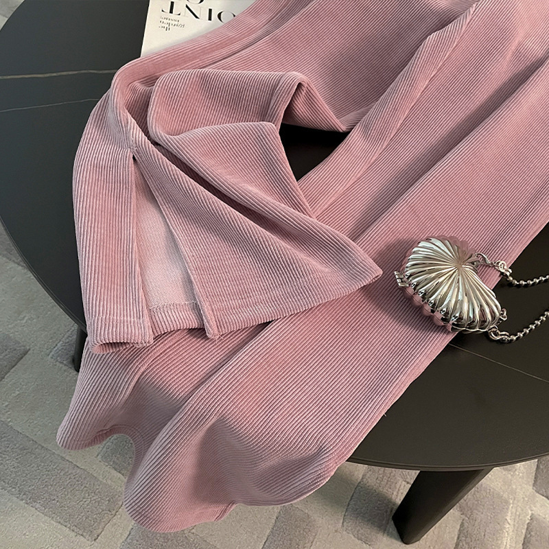 European casual pink sports suit for women's spring and autumn 2024 new style loose hanging slit wide leg pants two-piece set European casual pink sports suit for women's spring and autumn 2024 new style loose hanging slit wide leg pants two-piece set