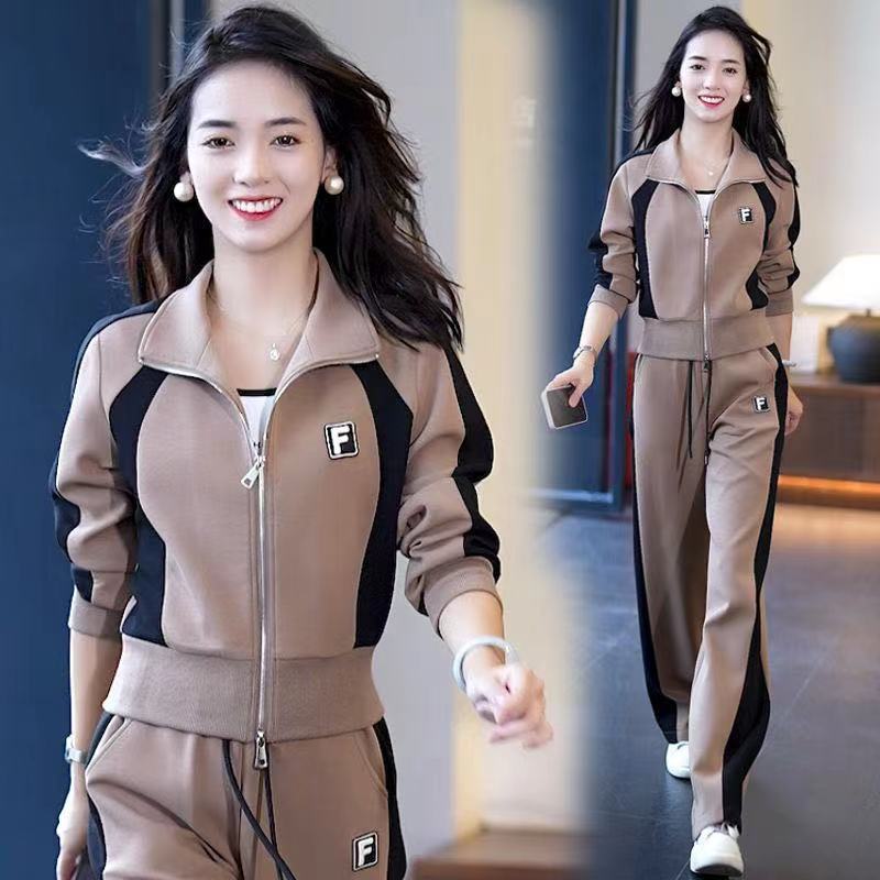 European casual sportswear set for women in spring and autumn 2024, new western-style age reducing cardigan, sweatshirt, long pants two-piece set