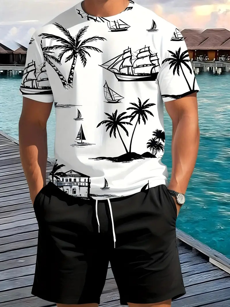 2025 Cross border Hot selling Set Fashion Short sleeved T-shirt Pants Loose Men's 3D Digital Printed Running Two piece Set 2025 Cross border Hot selling Set Fashion Short sleeved T-shirt Pants Loose Men's 3D Digital Printed Running Two piece Set