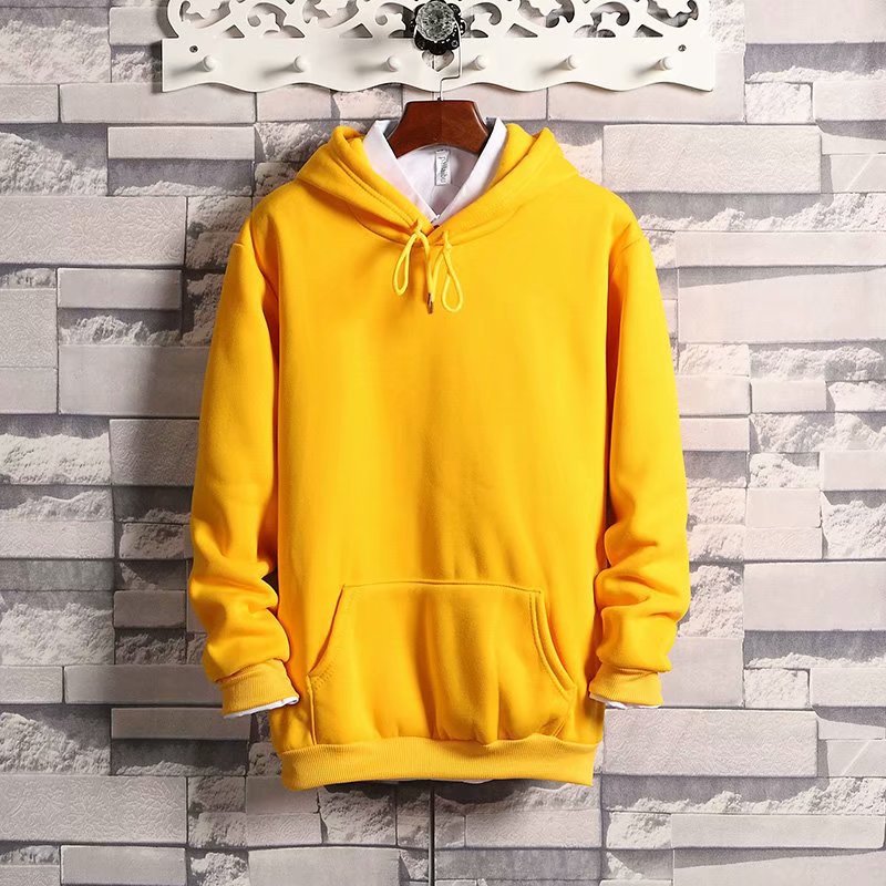 Solid color hooded sweatshirt men's yellow pullover hoodie autumn and winter casual sports top loose polyester long sleeved jacket Solid color hooded sweatshirt men's yellow pullover hoodie autumn and winter casual sports top loose polyester long sleeved jacket