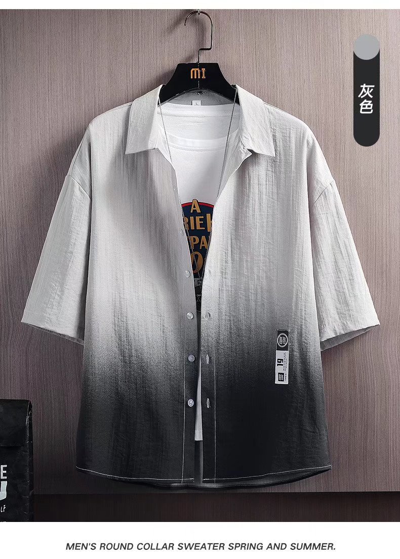Ice silk shirt for men, short sleeved linen shirt, summer design, Hong Kong style, Japanese fashion, casual shirt jacket Ice silk shirt for men, short sleeved linen shirt, summer design, Hong Kong style, Japanese fashion, casual shirt jacket